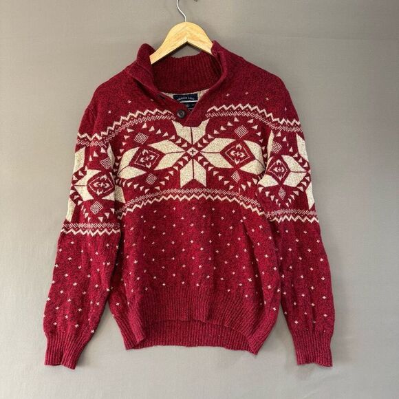 American Eagle Outfitters Men’s 1/4 Button Sweater Size Medium Red Color - Picture 1 of 9
